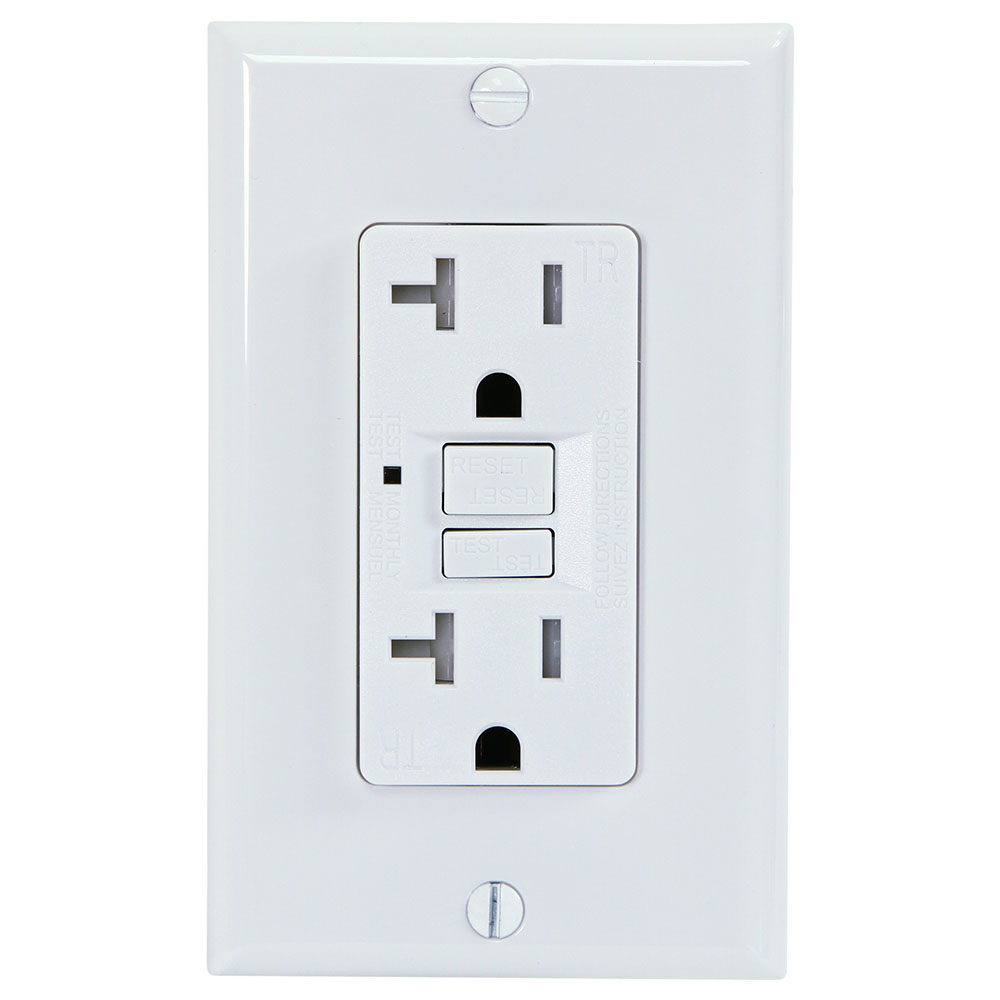 20 Amp GFCI Receptacle Duplex Outlet Protection, White - G1320TRWH 