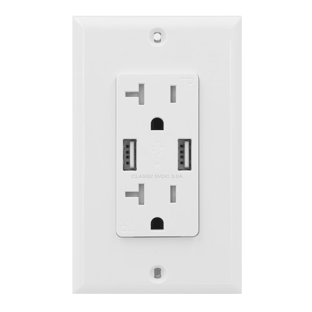 A USB Charger 20 Amp Tamper Resistant Duplex Receptacle Wall Outlet, White - USB2R2WH20A36